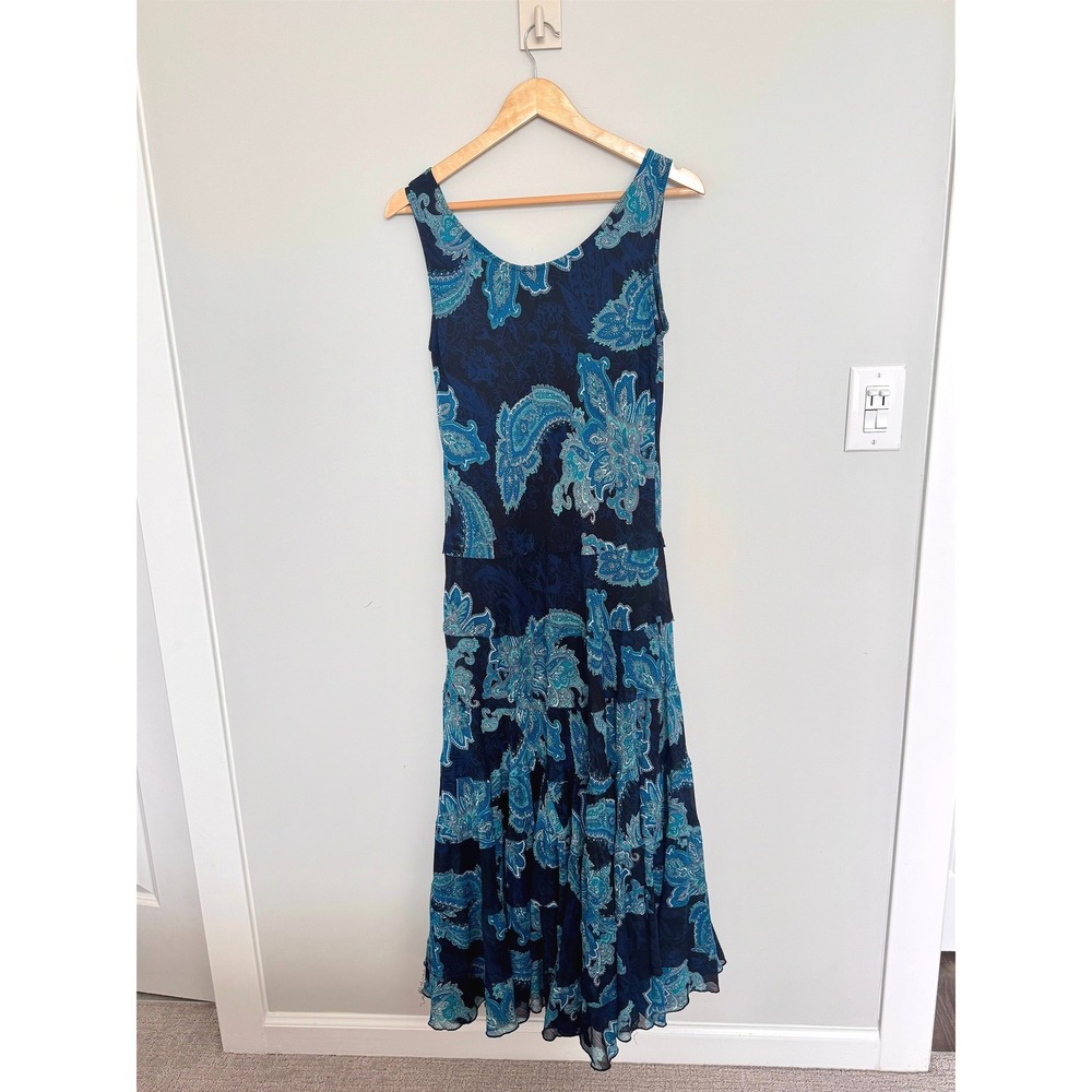 CHICO'S | Paisley Tiered Maxi Dress Womens Size 1 Medium Blue Sleeveless Boho